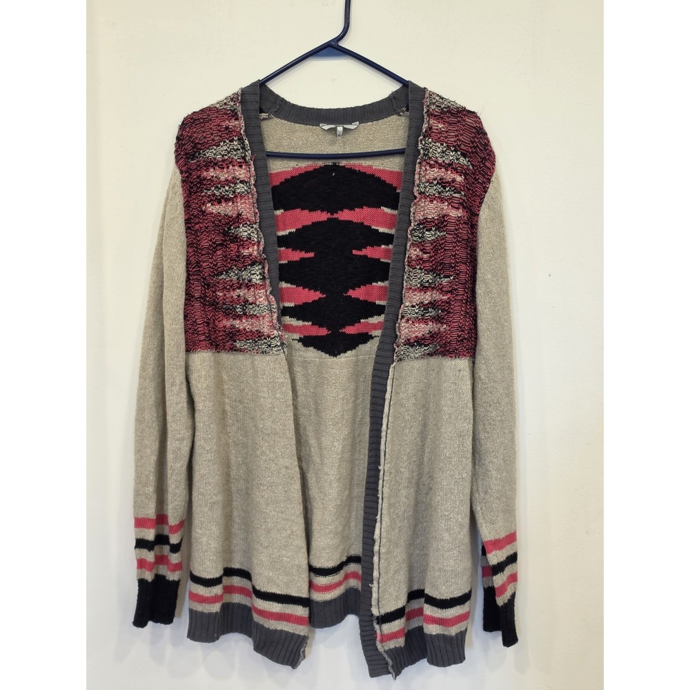 Chunky Mixed Knit Womens Cardigan Size XL Eclectic Cozy Layering Statement Piece